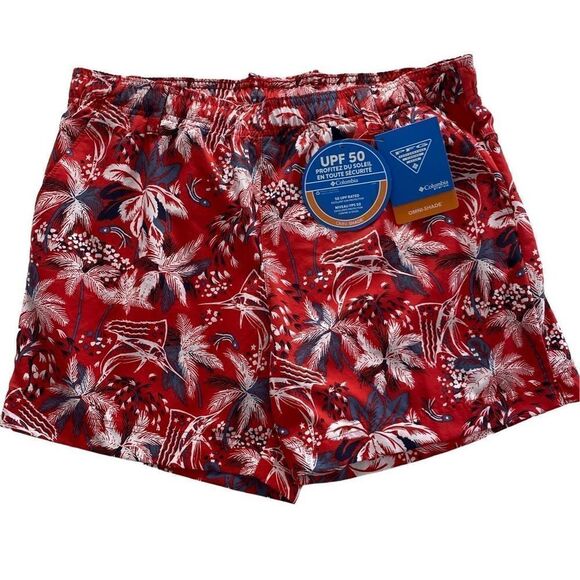 COLUMBIA WOMEN’S LARGE WATER SHORT IN RED SPARK FIREWORK FISHIN’ PATTERN - Picture 1 of 11